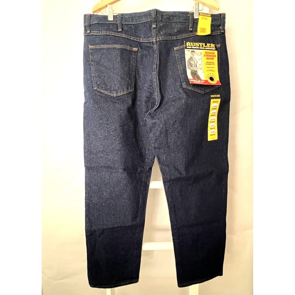 Rustler Jeans Mens 40 x 30 Blue Denim Dark Wash Hard Working Wrangler NEW